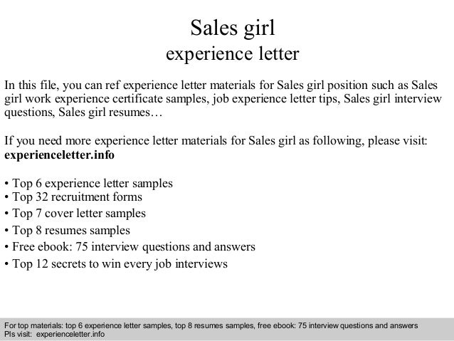 Sales Girl Experience Letter