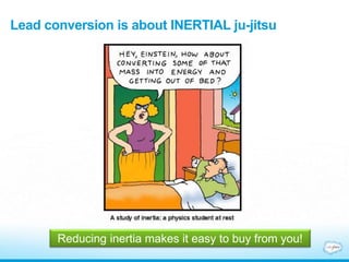 Lead conversion is about INERTIAL ju-jitsu
Reducing inertia makes it easy to buy from you!
 