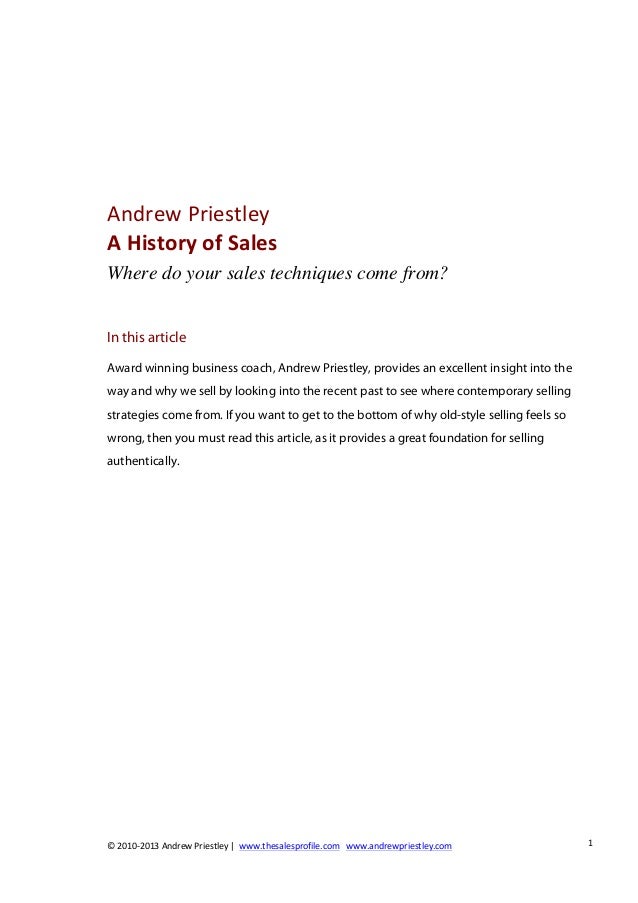 A History of Sales