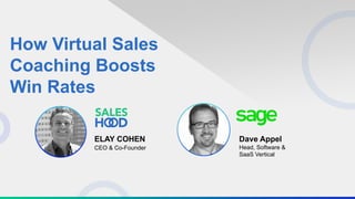 How Virtual Sales
Coaching Boosts
Win Rates
CEO & Co-Founder
ELAY COHEN Dave Appel
Head, Software &
SaaS Vertical
 
