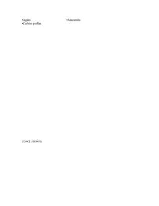 •Agara •Atacamita
•Carbòn pinllas
CONCLUSIONES:
 