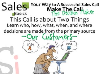 SalesBasics
Your Way to A Successful Sales Call
Make The Call
Learn who, how, what, when, and where
decisions are made fro...