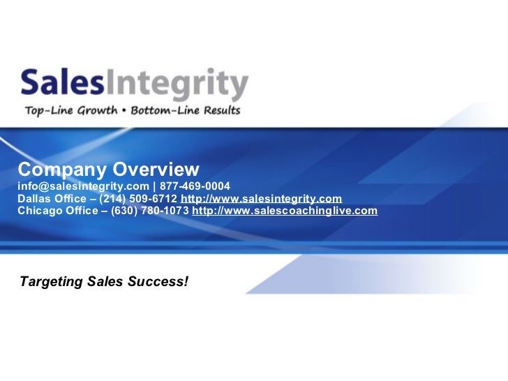 Sales Integrity Company Overview Presentation