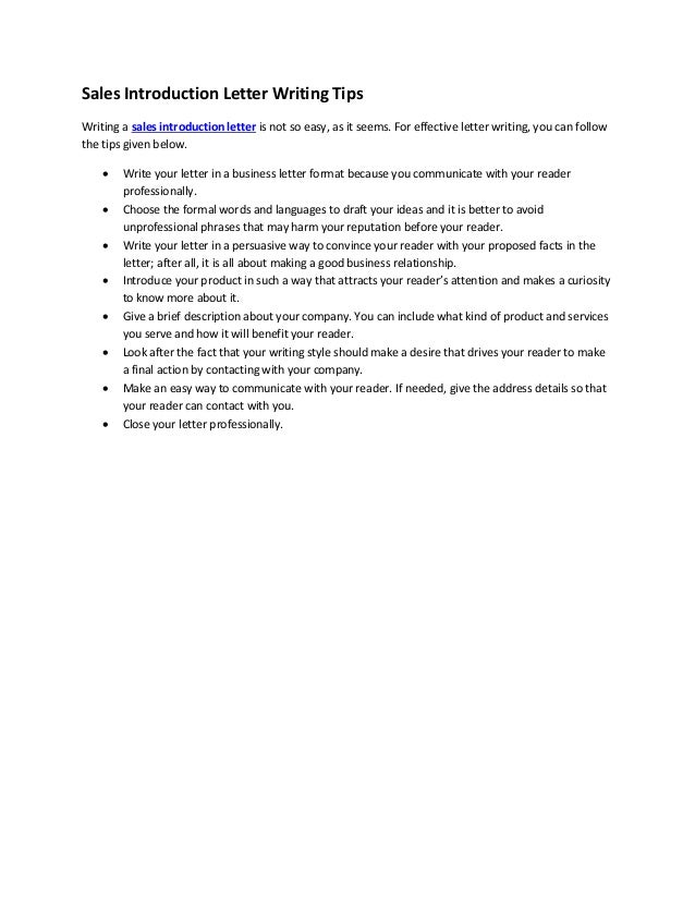 sales introduction letter writing tips sales introduction letter