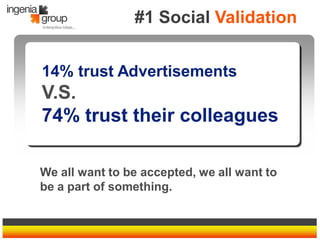 #1 Social Validation


14% trust Advertisements
V.S.
74% trust their colleagues

We all want to be accepted, we all want t...