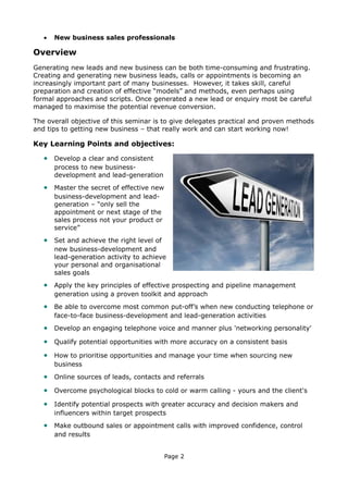 Sales lead generation and new business prospecting full outline 1a | DOC