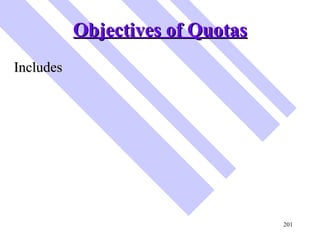 Objectives of Quotas <ul><li>Includes </li></ul>