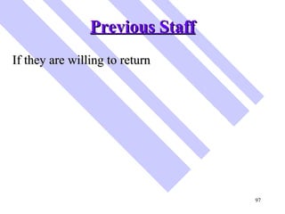 Previous Staff <ul><li>If they are willing to return </li></ul>