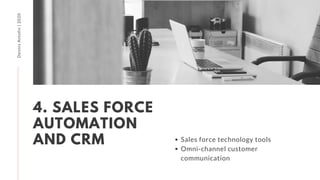 DennisAntolin|2020
Sales force technology tools
Omni-channel customer
communication
4. SALES FORCE
AUTOMATION
AND CRM