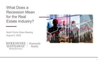 YOUR WORLD. UNDER ONE ROOF.
What Does a
Recession Mean
for the Real
Estate Industry?
North Pointe Sales Meeting
August 2, 2022
1
 