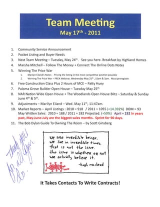 Sales meeting agenda notes for prudential gary greene icon realtors   the woodlands tx may 17th 2001