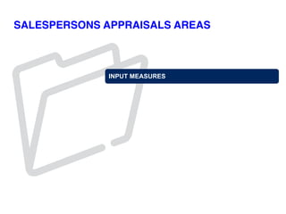 SALESPERSONS APPRAISALS AREAS
INPUT MEASURES
 