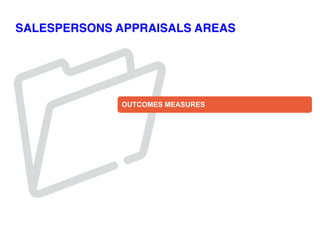 SALESPERSONS APPRAISALS AREAS
OUTCOMES MEASURES
 