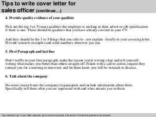 Sales officer cover letter
