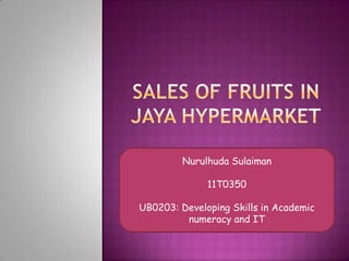 Nurulhuda Sulaiman

              11T0350

UB0203: Developing Skills in Academic
         numeracy and IT
 