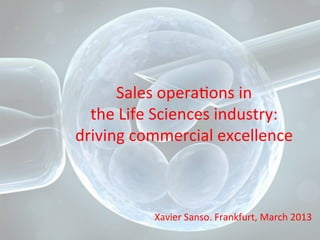 Sales 
opera*ons 
in 
the 
Life 
Sciences 
industry: 
driving 
commercial 
excellence 
Xavier 
Sanso. 
Frankfurt, 
March 
2013 
 