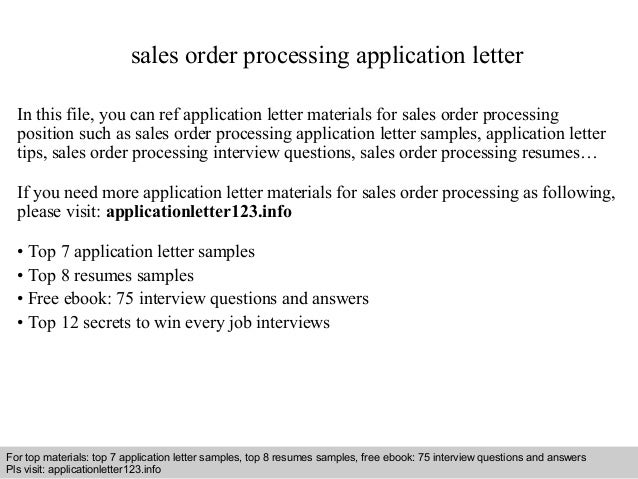 Sales Order Processing Application Letter