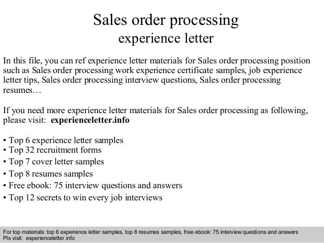 sales order processing experience letter order of experience on resumes