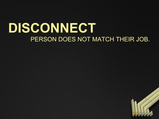 DISCONNECT PERSON DOES NOT MATCH THEIR JOB. 