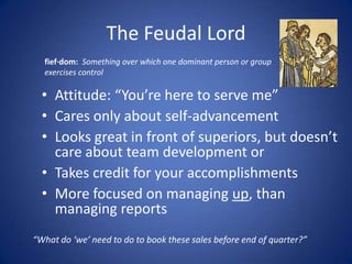 7 Personality Traits of Top Salespeople
1. Modesty:      ostentatious salespeople who are full of bravado alienate far more
    customers than they win over
2. Conscientiousness:                strong sense of duty and being responsible and
    reliable
3. Achievement Orientation:                     performers seek to understand the politics of
    customer decision-making
4. Curiosity: correlates to an active presence during sales calls
5. Lack of Gregariousness: overly friendly salespeople are too close to
    their customers and have difficulty establishing dominance.
6. Lack of Discouragement: correlation between sports and sales success
7. Lack of Self-Consciousness: action-oriented and unafraid to call high in
    their accounts


  Source: HBR Blog Network
  http://blogs.hbr.org/cs/2011/06/the_seven_personality_traits_o.html
                                                                                           23
 