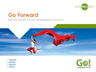» MEASURE
» INFORM
» ENGAGE
» INCENT
Go Forward
Set the health of your employees in motion
 