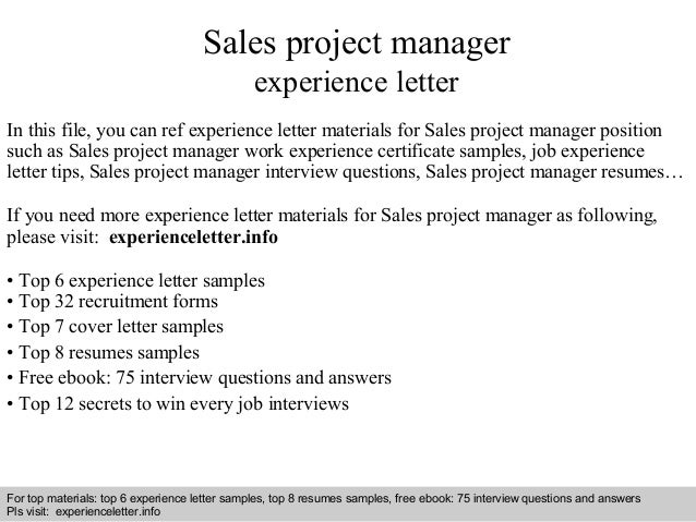 Sales Project Manager Experience Letter