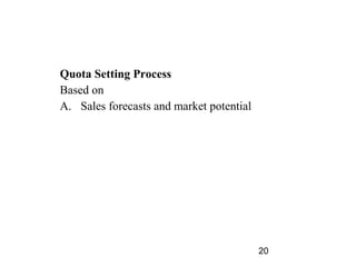 Quota Setting Process
Based on
A. Sales forecasts and market potential




                                          20
 