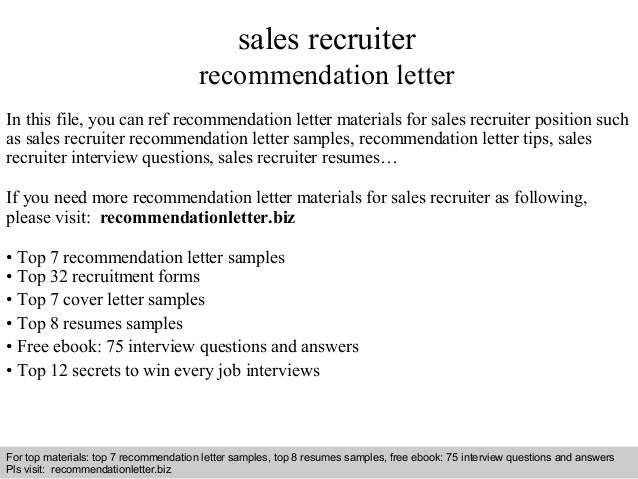 sales recommendation letter