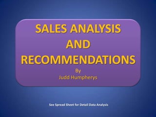 SALES ANALYSIS
AND
RECOMMENDATIONS
By
Judd Humpherys

See Spread Sheet for Detail Data Analysis

 