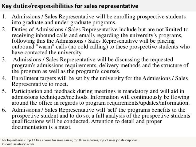 duties sales representative