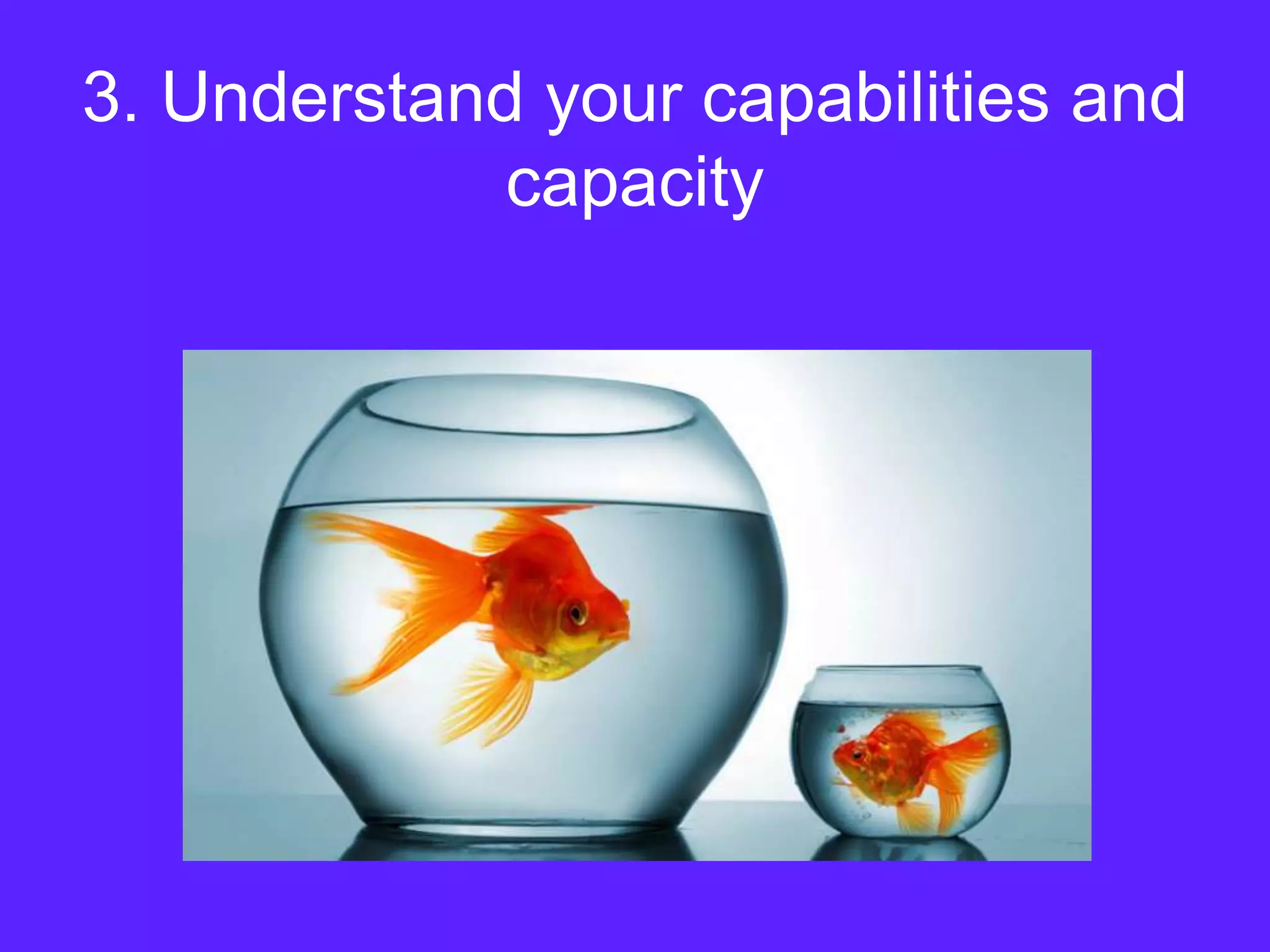 3. Understand your capabilities and
capacity
 