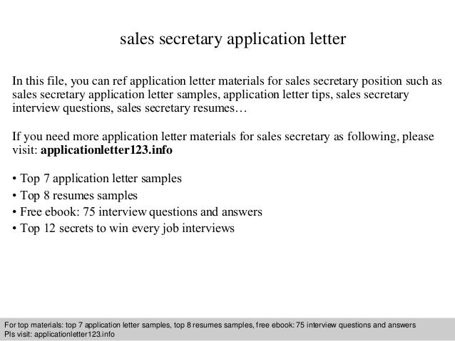 Sample application letter for the position of secretary
