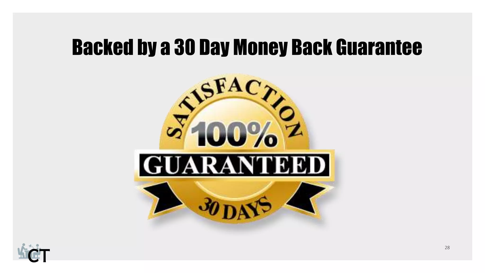Backed by a 30 Day Money Back Guarantee
 