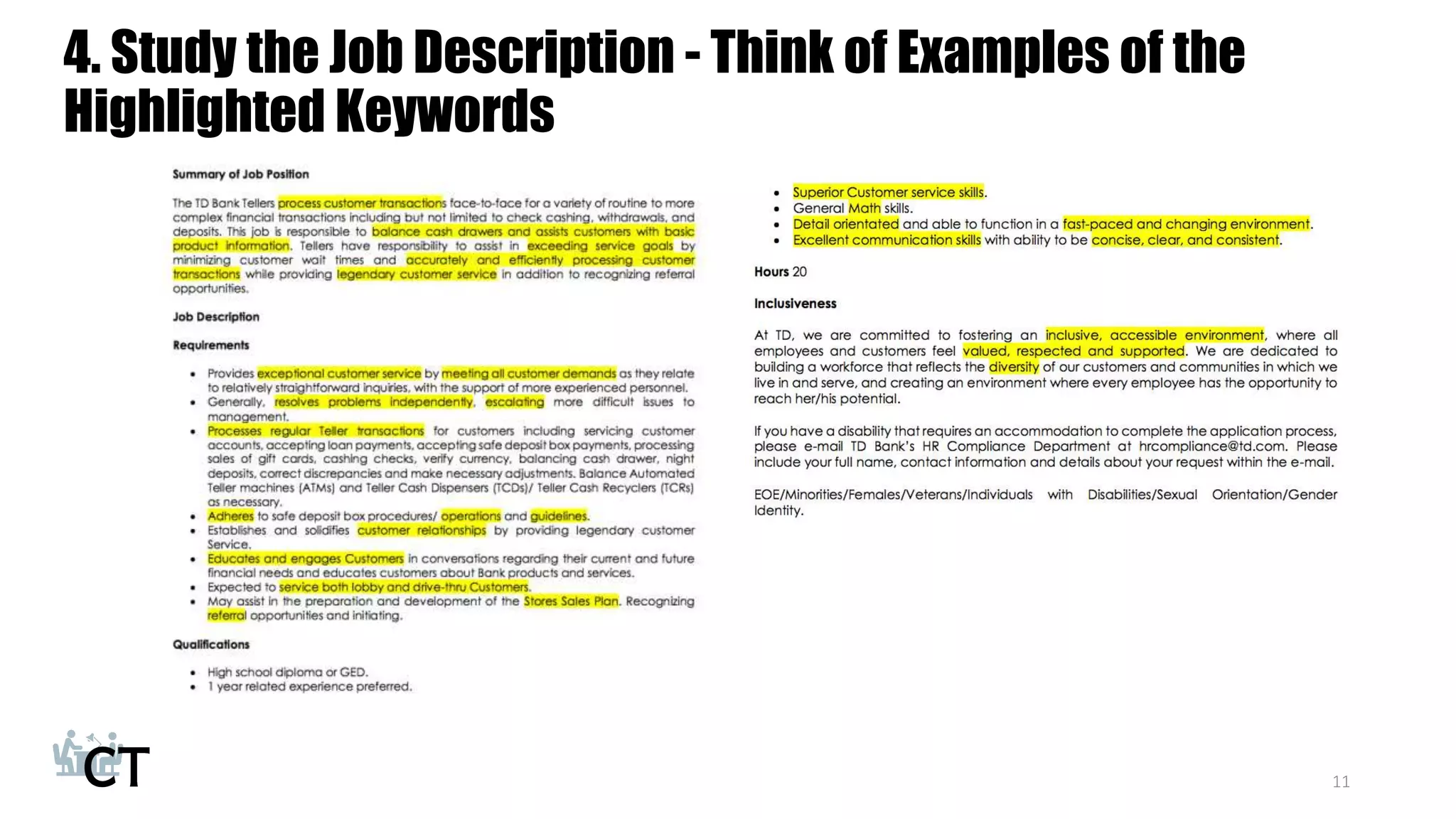 4. Study the Job Description - Think of Examples of the
Highlighted Keywords
11
 