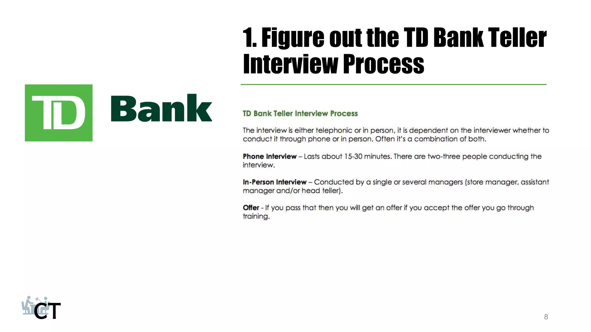 1. Figure out the TD Bank Teller
Interview Process
8
 