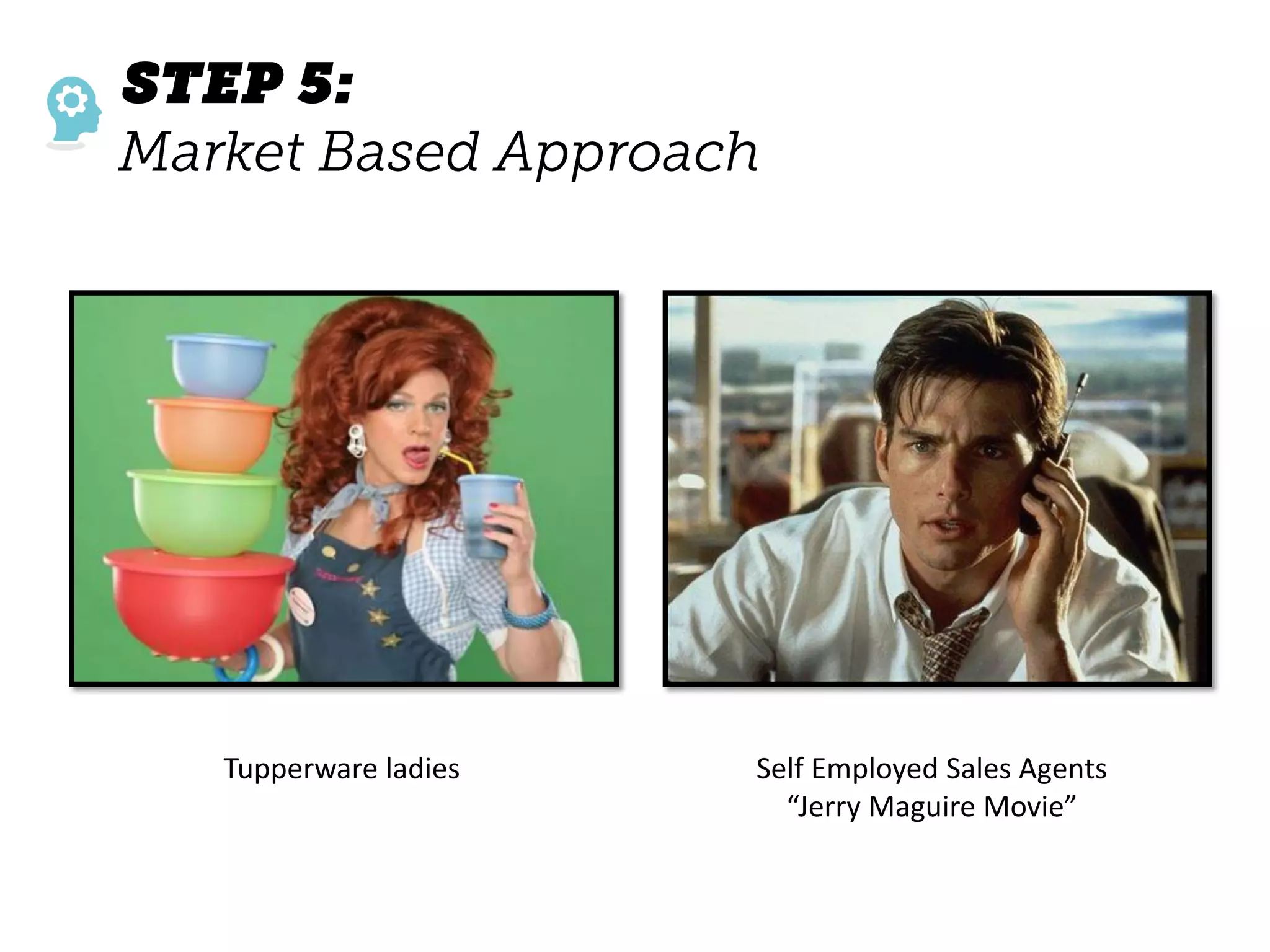 Tupperware ladies Self Employed Sales Agents
“Jerry Maguire Movie”
 