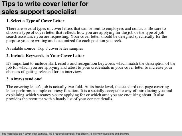 Customer service sales specialist cover letter