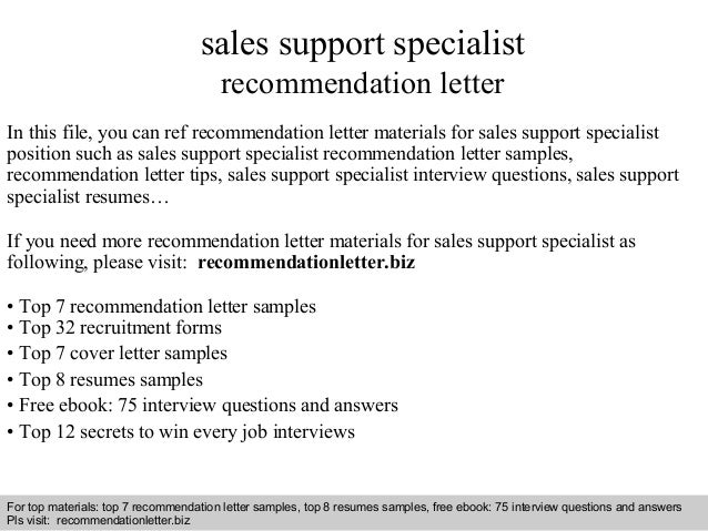 sales support specialist recommendation letter sales support specialist job description