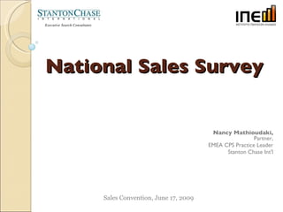 National Sales Survey


                                        Nancy Mathioudaki,
                                                        Partner,
                                       EMEA CPS Practice Leader
                                             Stanton Chase Int'l




     Sales Convention, June 17, 2009
 