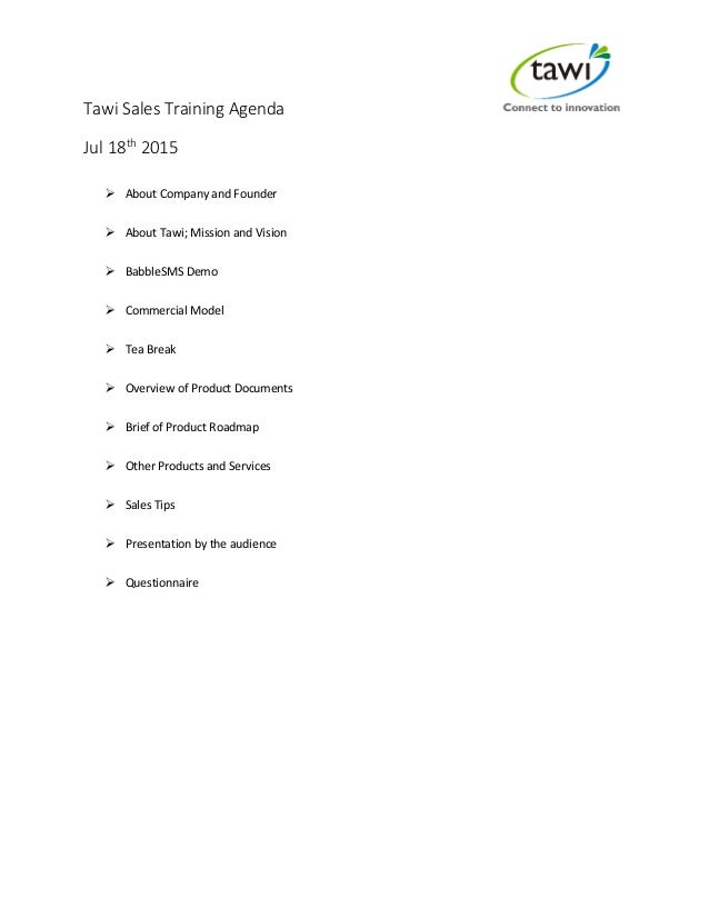 sales training agenda july 2015