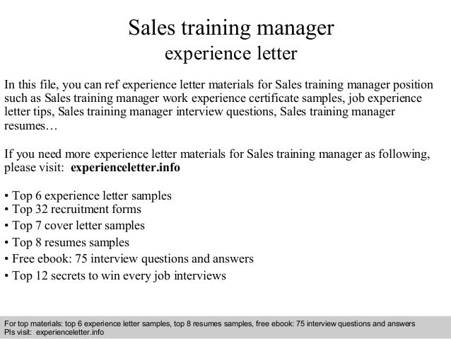 sales training manager experience letter in this file you can ref experience letter materials for