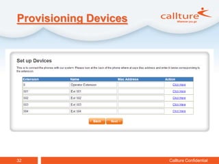 Provisioning Devices




32                     Callture Confidential
 