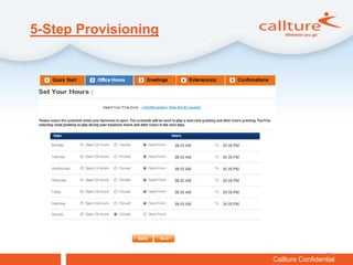 5-Step Provisioning




                                        33
                      Callture Confidential
 