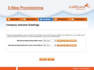 5-Step Provisioining




                Callture Confidential – 1Q11                     34
                                               Callture Confidential
 