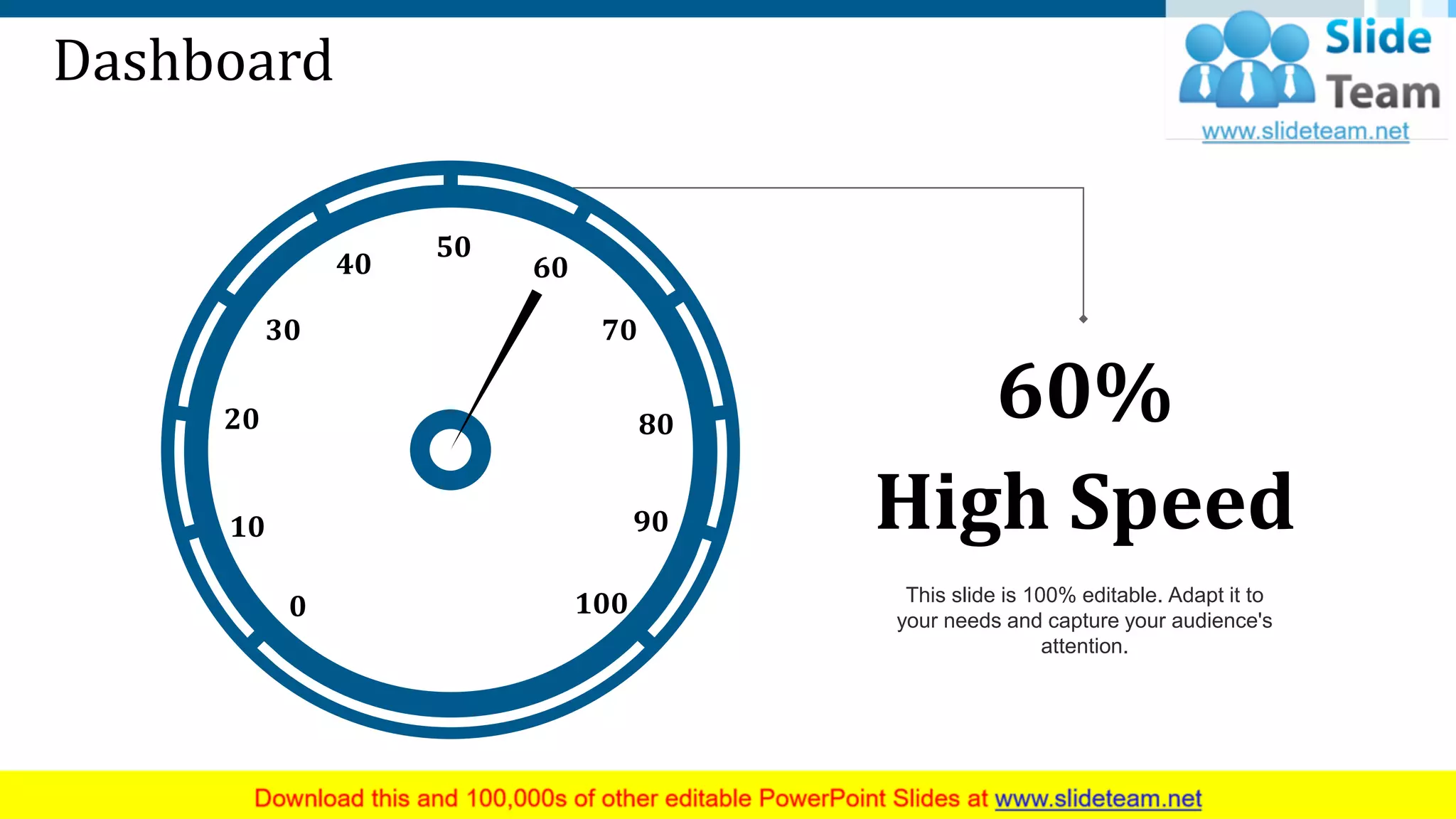 Dashboard
60%
This slide is 100% editable. Adapt it to
your needs and capture your audience's
attention.
High Speed
0 100
20
10
30
40
80
90
70
60
50
29
 