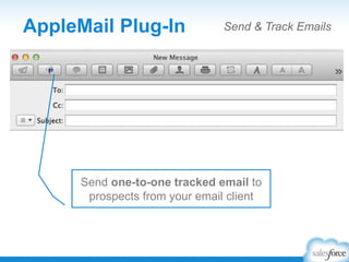 AppleMail Plug-In Send & Track Emails
Send one-to-one tracked email to
prospects from your email client
 