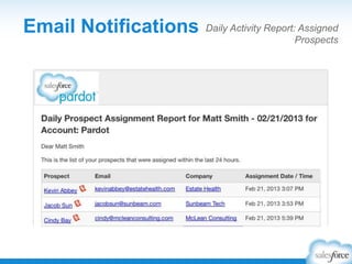 Email Notifications Daily Activity Report: Assigned
Prospects
 