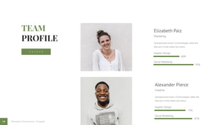 14 Minimalist Presentation Template
Graphic Design
60%
Social Marketing
95%
Marketing
Elizabeth Paiz
Synergistically evolve 2.0 technologies rather the
than just in time media into illness.
Graphic Design
73%
Social Marketing
87%
Creative
Alexander Pierce
Synergistically evolve 2.0 technologies rather the
than just in time media into illness.
S A L E Z A
 