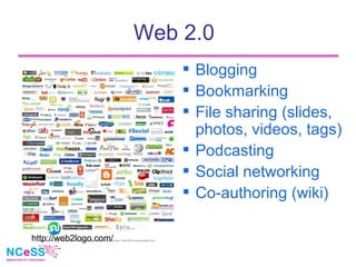 Web 2.0
                            Blogging
                            Bookmarking
                            File s...