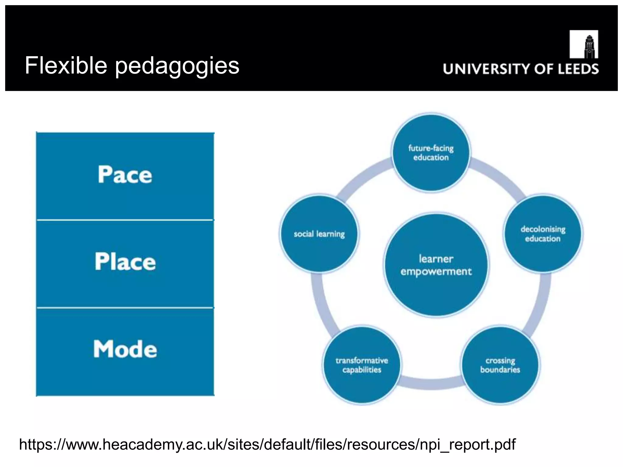 Flexible pedagogies
https://www.heacademy.ac.uk/sites/default/files/resources/npi_report.pdf
 
